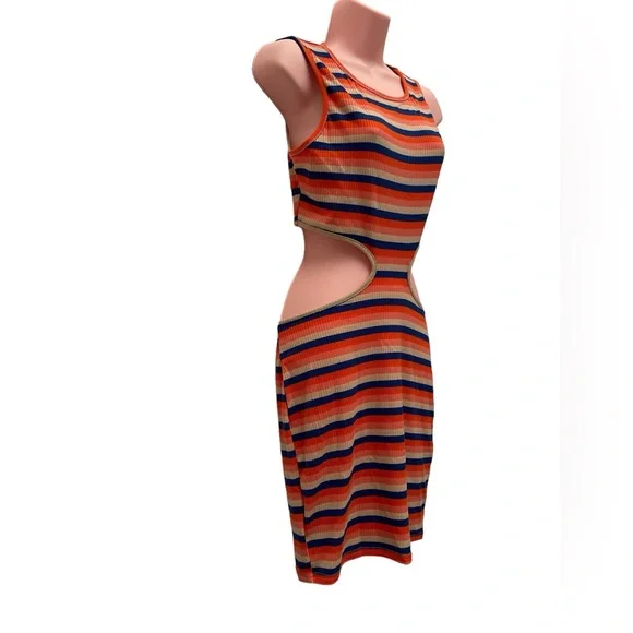 NWT Wdirara women’s cutout stripped front bodycon mini dress size L - Picture 2 of 11
